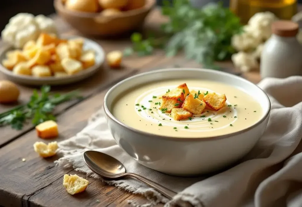 Velouté de chou-fleur ultra crémeux : l’astuce secrète pour des croûtons maison dorés et irrésistibles